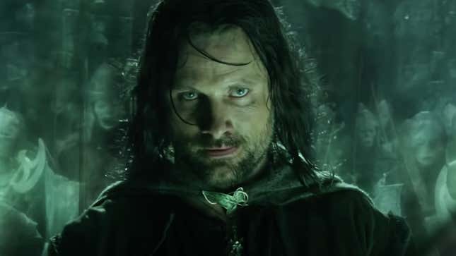 Aragorn (Viggo Mortenson) looks unamused in a still from Lord of the Rings: Return of the King