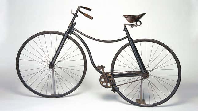 A photo of the Rover Safety Bicycle from 1885.