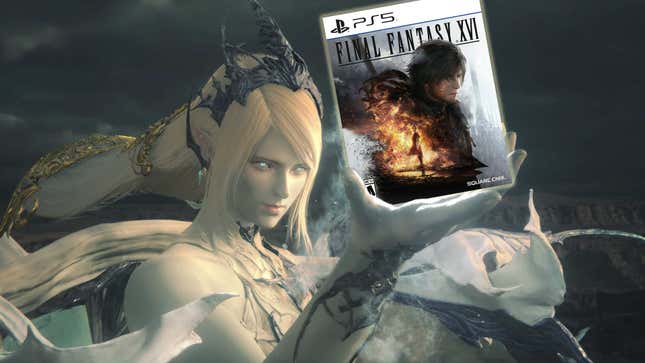 An altered Final Fantasy XVI screenshot shows Shiva holding up a copy of the game on PlayStation 5.