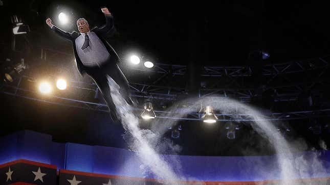 Image for article titled Deflating Chris Christie Whizzes Around Debate Stage After Being Popped By U.S. Flag Pin