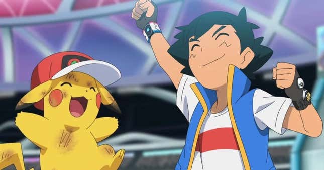 Ash and Pikachu are seen celebrating their championship win in Pokémon's latest season.