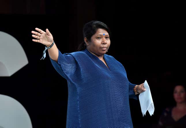 OXFORDSHIRE, ENGLAND - NOVEMBER 29: Kalpona Akter speaks on stage during #BoFVOICES on November 29, 2018 in Oxfordshire, England. (Photo by Samir Hussein/Getty Images for The Business of Fashion) *** Local Caption *** Kalpona Akter