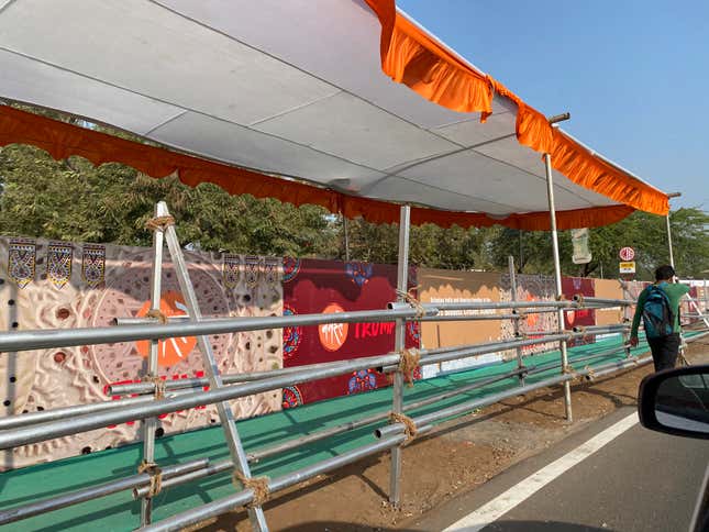 An enclosure for visitors to stand and watch the Trump cavalcade.