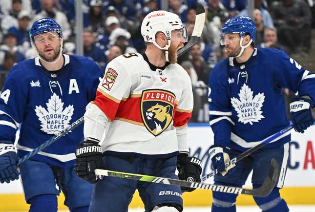 May 2, 2023; Toronto, Ontario, CANADA;   Florida Panthers forward Sam Bennett (9) reacts after scoring a goal against the Toronto Maple Leafs in the second period in game one of the second round of the 2023 Stanley Cup Playoffs at Scotiabank Arena.