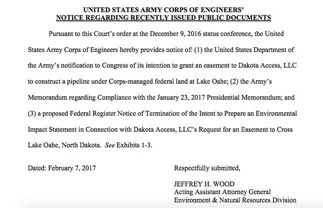 Image for article titled The tame language in Trump’s Dakota Access Pipeline memo looks like a brilliant legal move