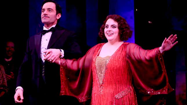 Ramin Karimloo and Beanie Feldstein during the first preview curtain call for the revival of Funny Girl on Broadway at The August Wilson Theatre on March 26, 2022, in New York City
