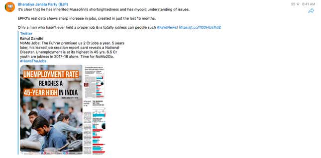 Image for article titled The fake news problem no one in India is talking about: Telegram