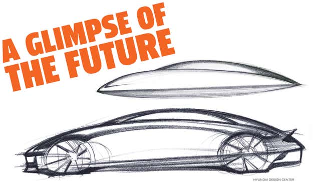 A sketch of the next Hyundai EV with the caption "A Glimpse of the Future" 