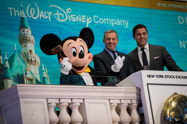 Recently reinstated Disney CEO Bob Iger ringing the opening bell at the New York Stock Exchange.