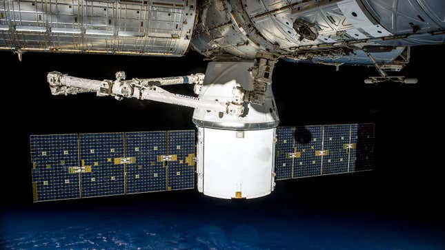 The Dragon spacecraft docked with the International Space Station.