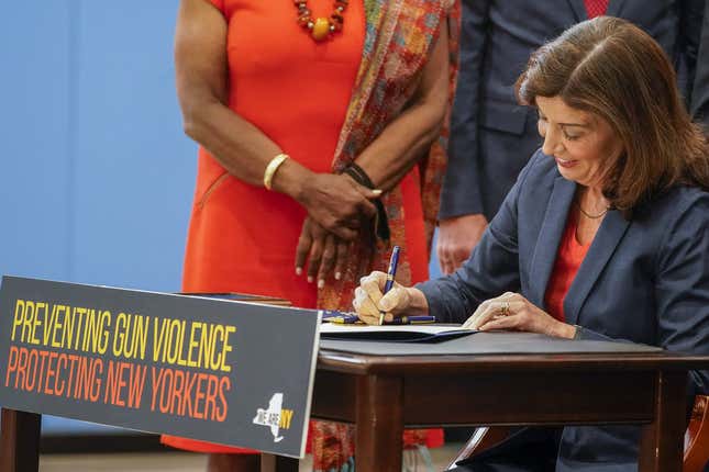 ”It just keeps happening,” Gov. Kathy Hochul said in a speech in the Bronx Monday. ”Shots ring out. Flags come down, and nothing changes. Except here in New York. In New York, we are taking strong bold action.”