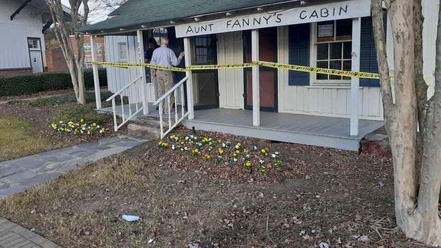 Aunt Fanny’s Cabin, a long-shuttered restaurant that once one of the most popular eateries in the South during World War II, pictured on Nov. 18, 2021 in Smyrna, Ga. A task force in the Atlanta suburb recommended last week that Aunt Fanny’s Cabin be put up for demolition unless a group comes forward to remove it from city property. The task force said only the cabin’s fireplace and chimney should be preserved as a monument to Fanny Williams, the restaurant’s namesake.