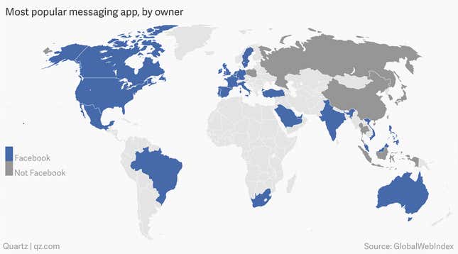 Image for article titled Facebook’s global dominance of messaging, in two maps
