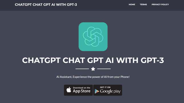 Screenshot of mimic ChatGPT site