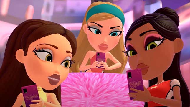The Bratz characters look at their phone.