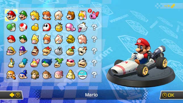 The character select screen from Mario Kart 8