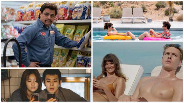Clockwise from top left: Flamin’ Hot (Searchlight Pictures), Palm Springs (Hulu), Triangle Of Sadness (Neon), Parasite (Neon)