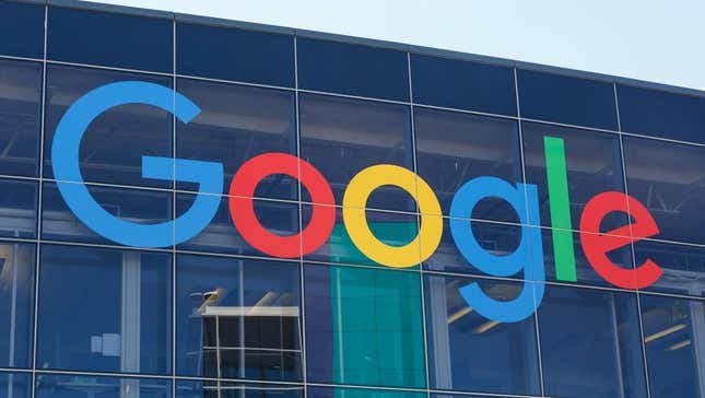 The Google logo on a corporate office building.