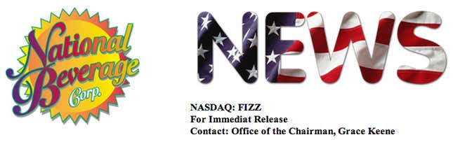 Header of National Beverage press release