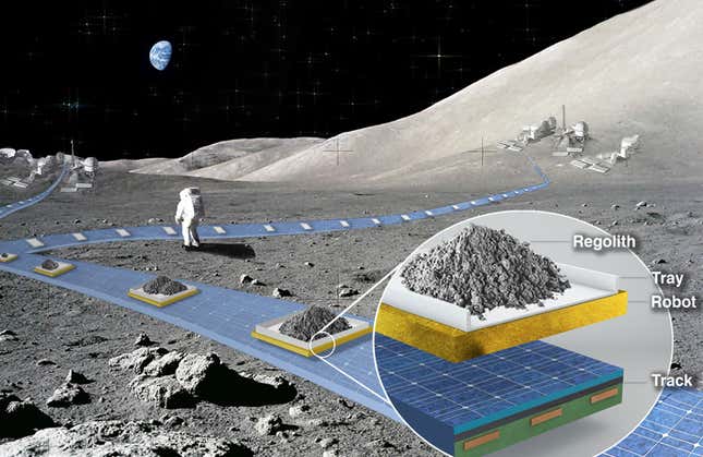 An illustration demonstrating how the FLOAT mission concept could operate on the lunar surface.