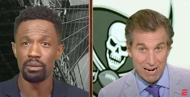 Domonique Foxworth (l.) claims he was trolling the Mad Dog (r.) when disparaging Larry Bird on ‘First Take’