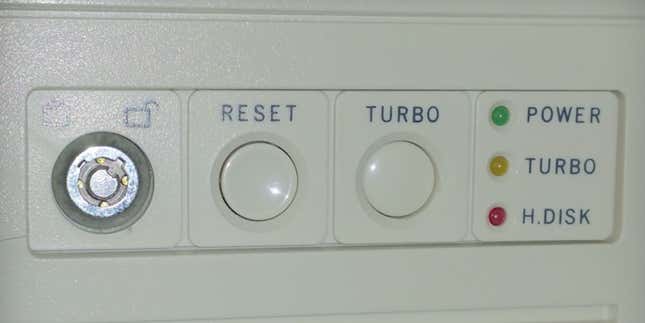 Photo of a "Turbo" button on an old computer.