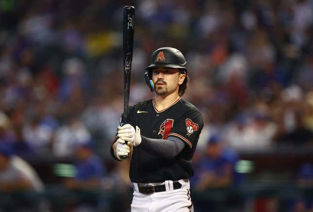 Jul 5, 2023; Phoenix, AZ, USA; Arizona Diamondbacks outfielder Corbin Carroll against the New York Mets at Chase Field.