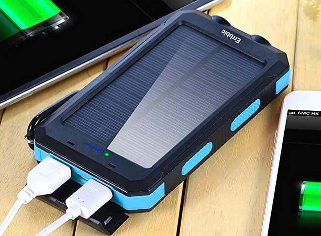 Solar powered phone charger for long lasting outages. 