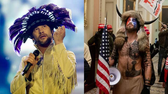 Image for article titled Rest assured, the guy from Jamiroquai is not the fuzzy &quot;Q Shaman&quot; who stormed the Capitol