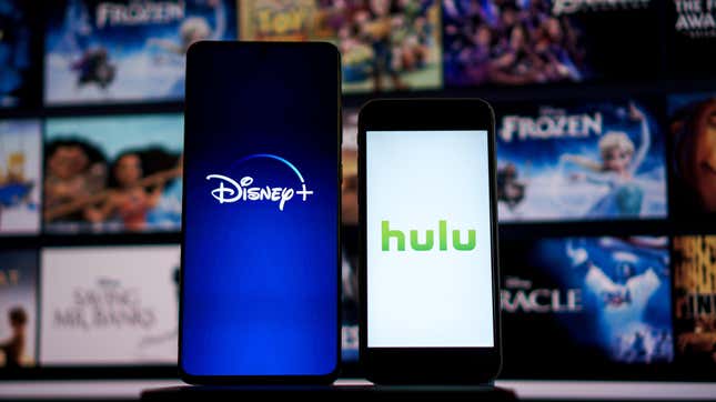Phones displaying Disney and Hulu