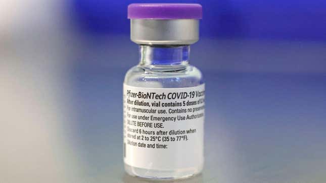 A vial of the Pfizer/BioNTech covid-19 vaccine