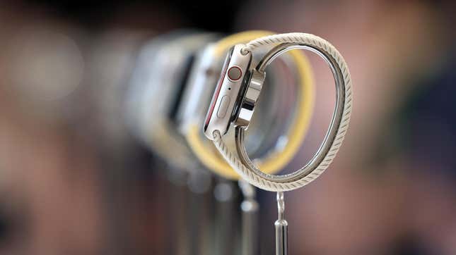 A new Apple Watch Series 8 is displayed during an Apple special event on September 07, 2022 in Cupertino, California.