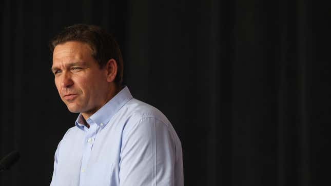 Republican presidential candidate Florida Governor Ron DeSantis speaks at U.S. Rep. Zach Nunn’s “Operation Top Nunn: Salute to Our Troops" fundraiser on July 15, 2023 in Ankeny, Iowa.