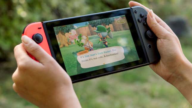 Una consola Nintendo Switch con el juego Animal Crossing