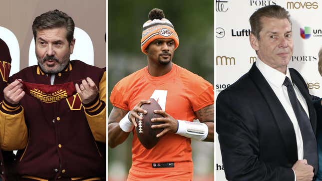 Dan Snyder, Deshaun Watson, and Vince McMahon (left to right).