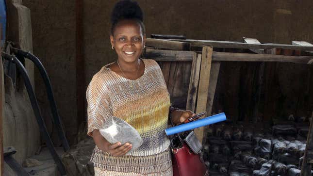 Emeritha Nyivabizimana inside one of her mushroom warehouses.
