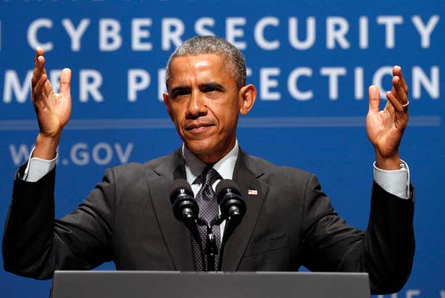 President Barack Obama speaks at the Summit on Cybersecurity and Consumer Protection at Stanford University in February.
