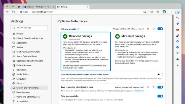Microsoft Edge settings page screenshot