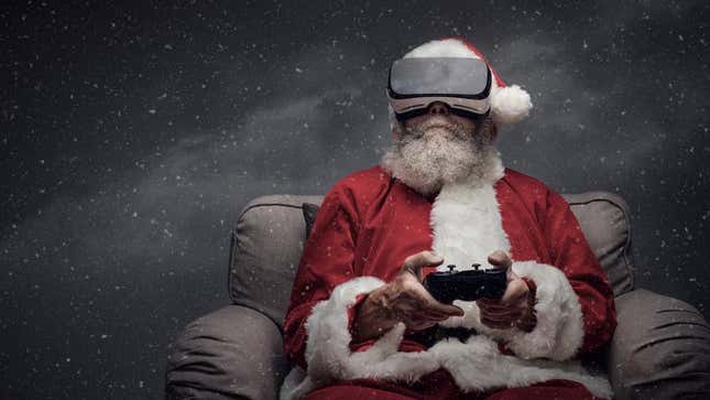 Santa playing a VR game