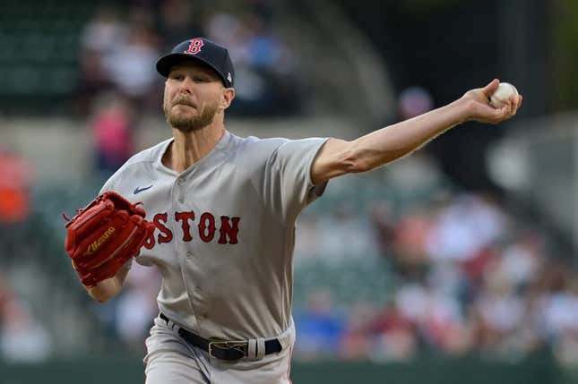 Apr 24, 2023; Baltimore, Maryland, USA; Boston Red Sox starting pitcher Chris Sale (41) throws a pitch during the game against the Baltimore Orioles  at Oriole Park at Camden Yards.