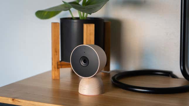 A photo of the Nest Cam on a shelf