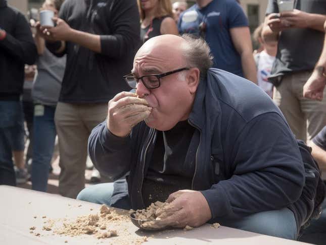 Imagen para el artículo titulado Una IA genera fotos de un concurso de comer cemento entre celebridades. Gana el Papa Francisco