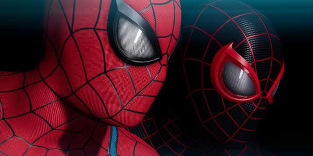 Peter Parker and Miles Morales are seen in their Spider-Man suits.