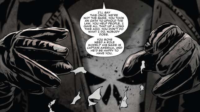 Frank Castle telling a gang of cop fanboys to get a grip and understand that he is not one of them.