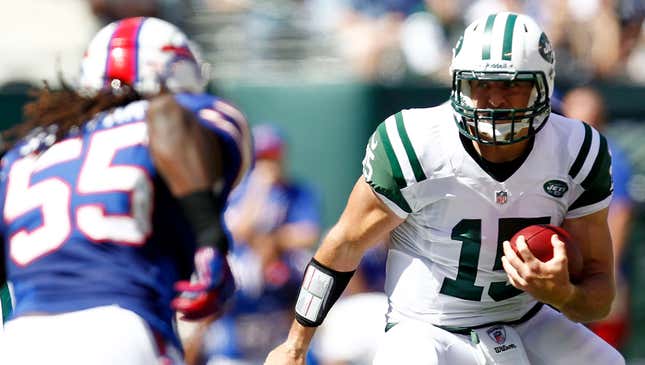 Image for article titled Tim Tebow&#39;s 11 Rushing Yards Lead Jets To 48-28 Rout Of Bills