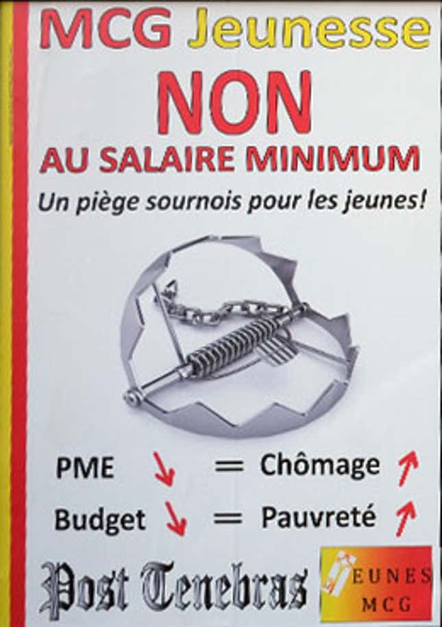Image for article titled These are the posters trying to sway Swiss voters on a $28 hourly minimum wage