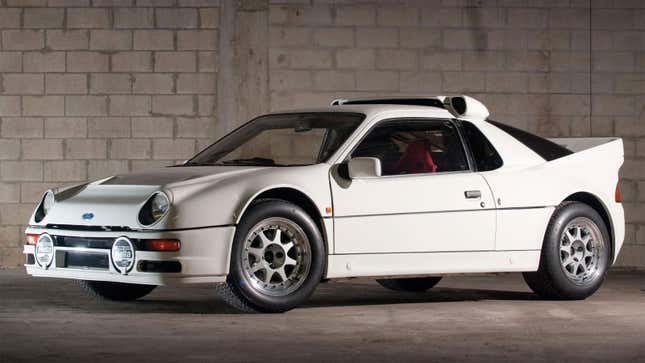 A photo of a white Ford RS2000 car from the 1980s. 