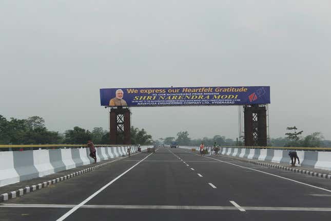 The Bhupen Hazarika Bridge, connecting Dhola and Sadiya in Assam, about to be inaugurated.