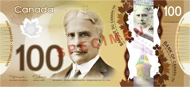Canada&#039;s plastic $100 banknote