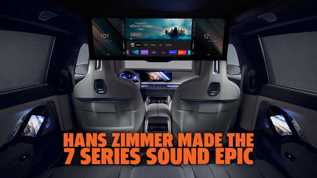 A photo of the BMW 7 Series interior with the caption "Hans Zimmer Made The 7 Series Sound Epic" 